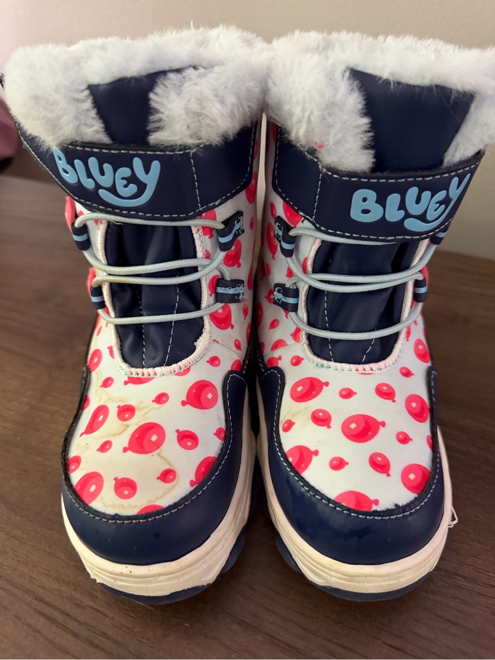 Bluey Kids' Navy and Pink Bubble Winter Boots with Faux-Fur Cuff